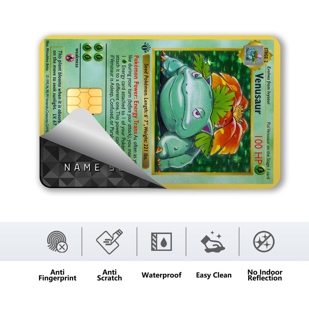 Venusaur Pokemon Card Credit Card Skin Sticker - Classic and Durable Card Cover for Pokemon Enthusiasts