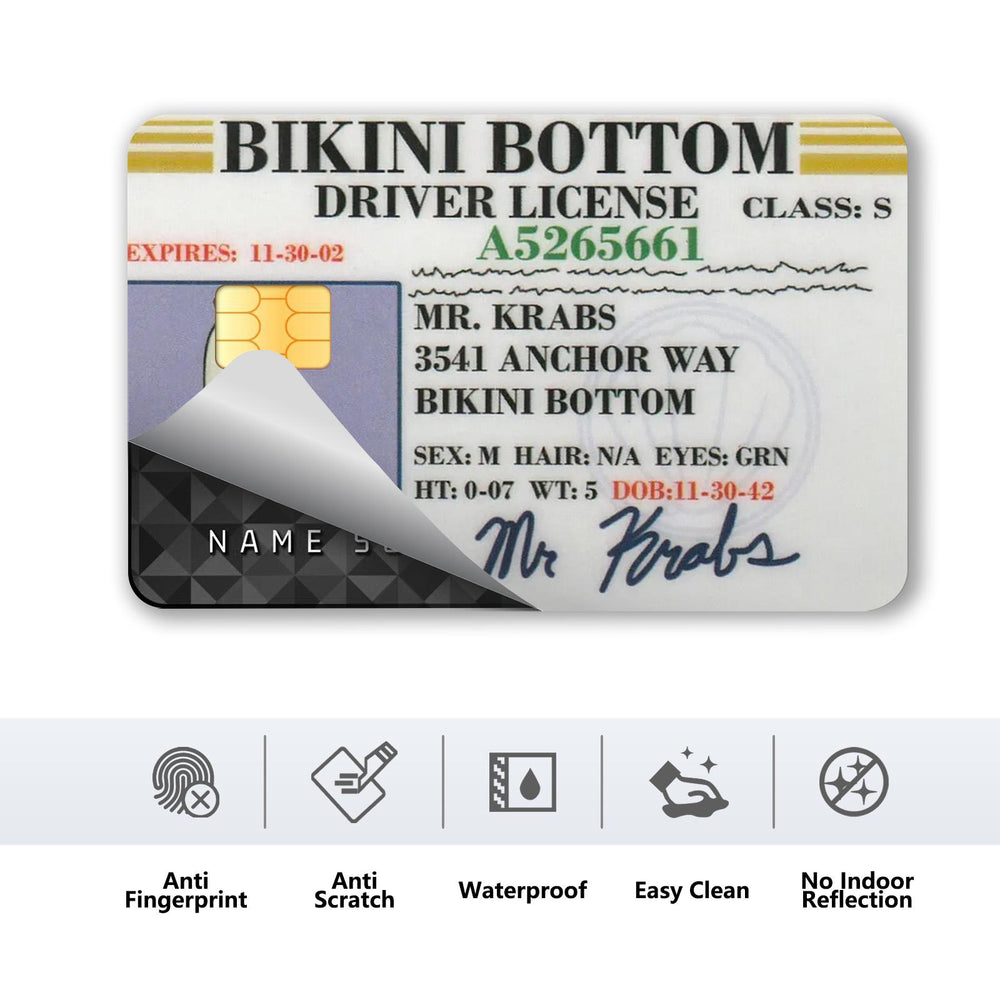 Mr. Krabs Bikini Bottom Driver License Design Credit Card Skin Sticker - Fun and Durable Card Cover