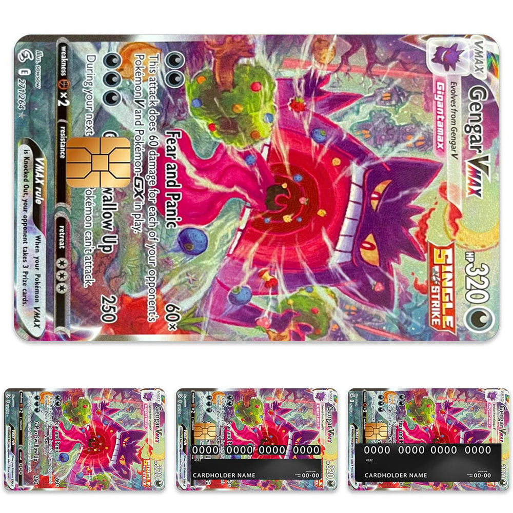 Gengar VMAX Pokemon Card Credit Card Skin Sticker - Vibrant and Durable Card Cover for Pokemon Enthusiasts