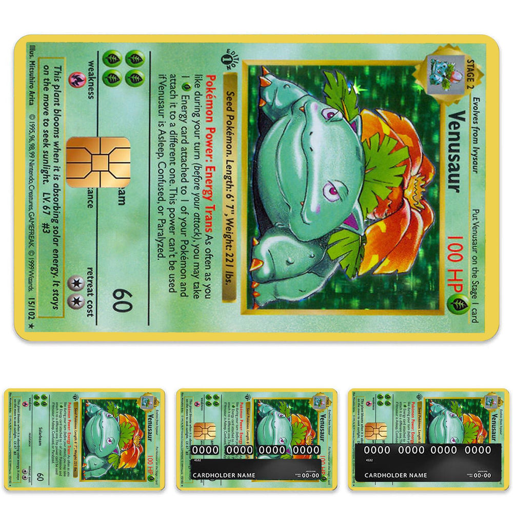 Venusaur Pokemon Card Credit Card Skin Sticker - Classic and Durable Card Cover for Pokemon Enthusiasts