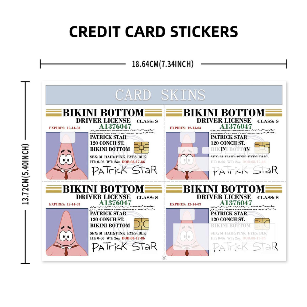 Patrick Star Bikini Bottom Driver License Design Credit Card Skin Sticker - Fun and Durable Card Cover