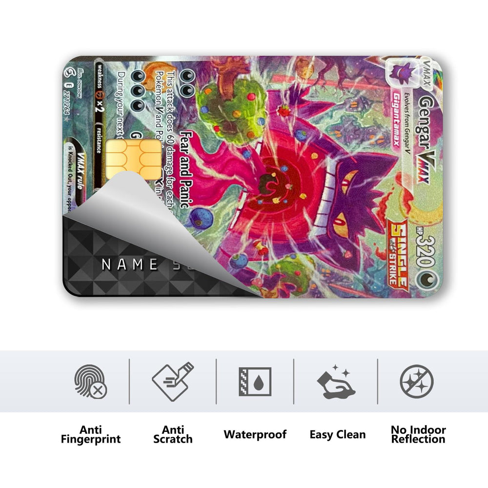 Gengar VMAX Pokemon Card Credit Card Skin Sticker - Vibrant and Durable Card Cover for Pokemon Enthusiasts