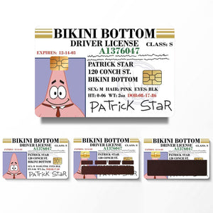 Patrick Star Bikini Bottom Driver License Design Credit Card Skin Sticker - Fun and Durable Card Cover