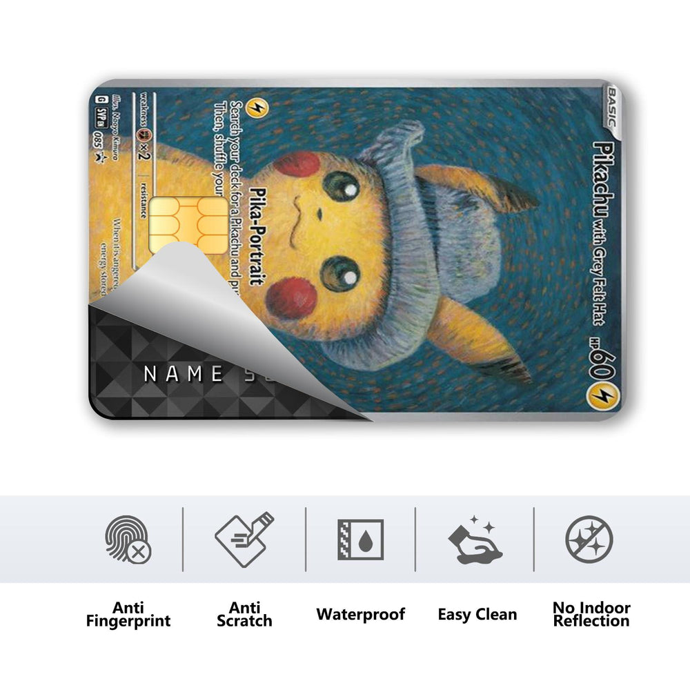 Pikachu Van Gogh Style Pokemon Card Credit Card Skin Sticker - Artistic and Durable Card Cover for Pokemon Fans