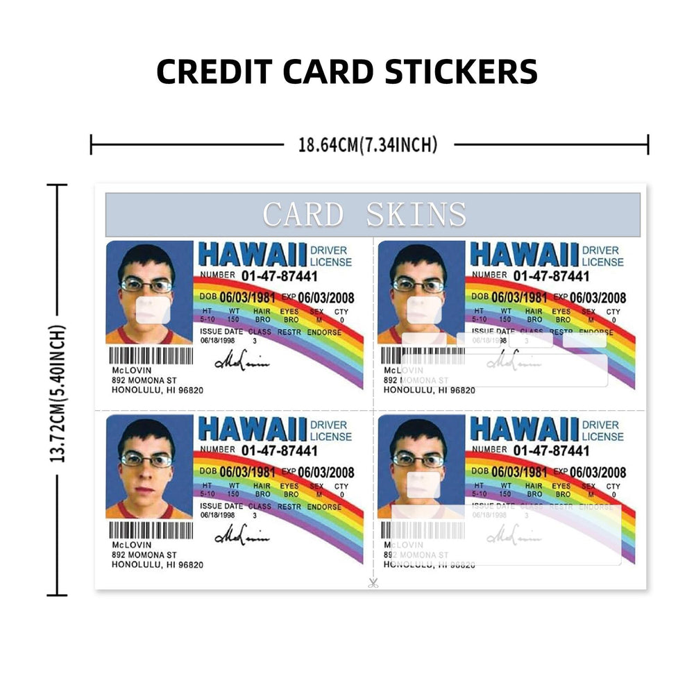 McLovin Hawaii Driver License Design Credit Card Skin Sticker - Fun and Durable Card Cover for Unique Personalization