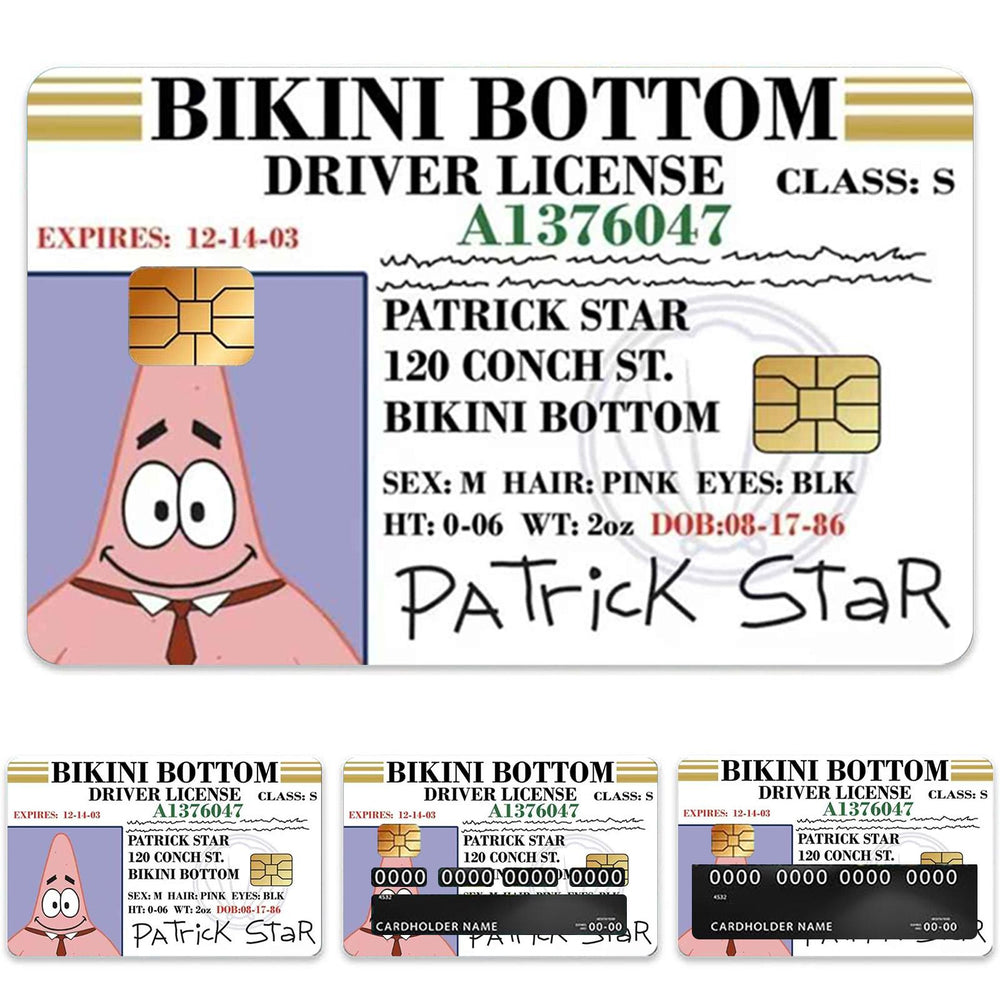 Patrick Star Bikini Bottom Driver License Design Credit Card Skin Sticker - Fun and Durable Card Cover