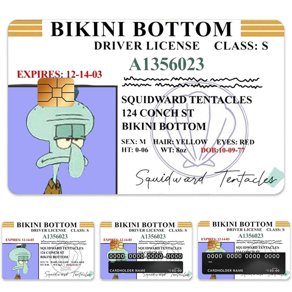 Squidward Tentacles Bikini Bottom Driver License Design Credit Card Skin Sticker