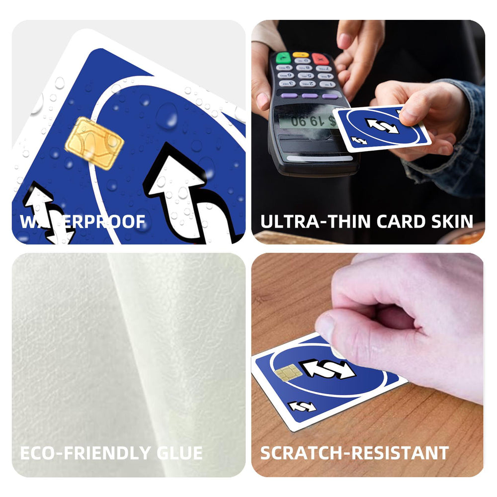 Blue Uno Reverse Card Design Credit Card Skin Sticker - Fun and Durable Card Cover for Unique Personalization