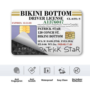 Patrick Star Bikini Bottom Driver License Design Credit Card Skin Sticker - Fun and Durable Card Cover