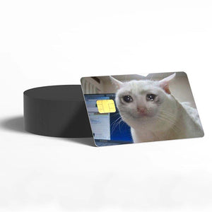 Crying Cat Meme Credit Card Skin - Funny and Durable Custom Card Cover for Personal Expression