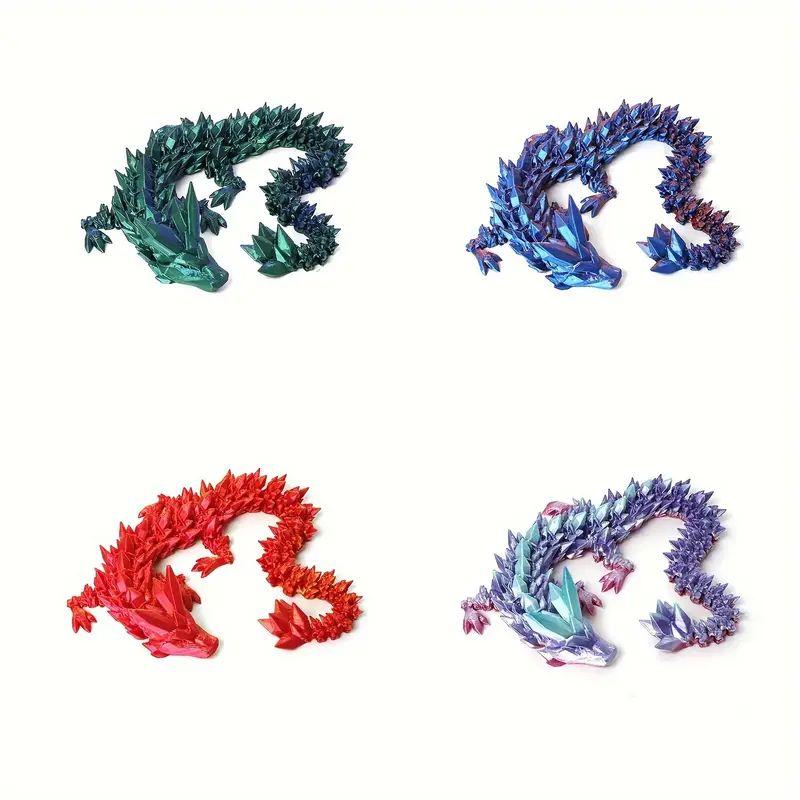 3D Printed Articulated Crystal Dragon Figurine - Multi-Color, Intricately Designed